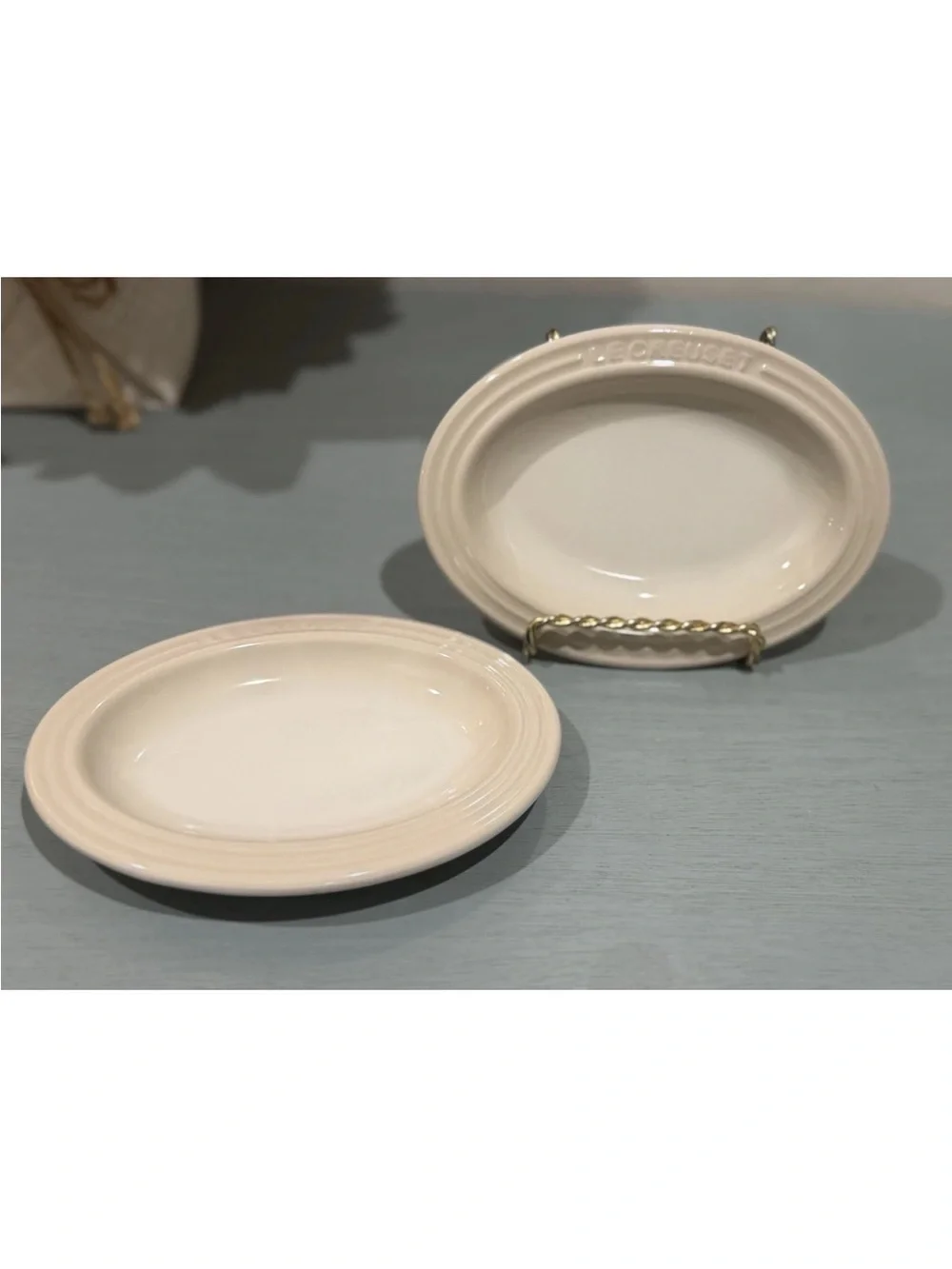 2 Le Creuset 14CM Oval Mini Appetizer Dessert Plate - MERINGUE, New Second Choix